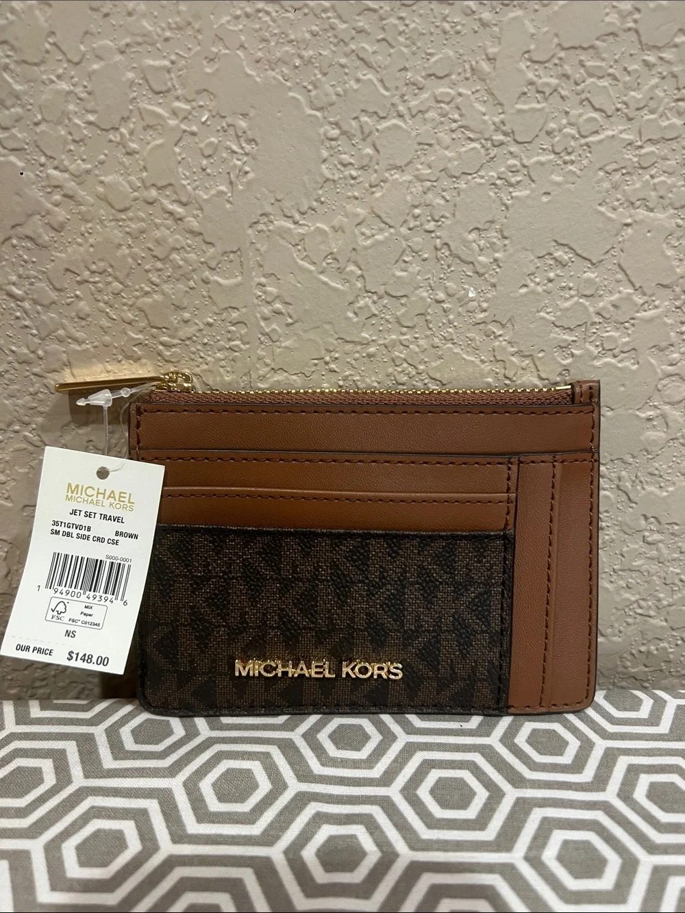 Michael Kors Brown jet set sm dbl side card case Zip Card Holder